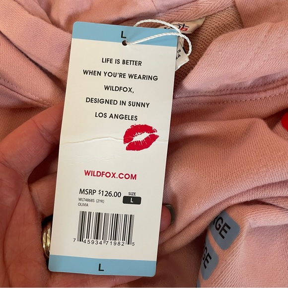 Wildfox Women’s Pink Tie Dye Terry Pullover Hooded Sweatshirt Hoodie NWT Large - Picture 8 of 11